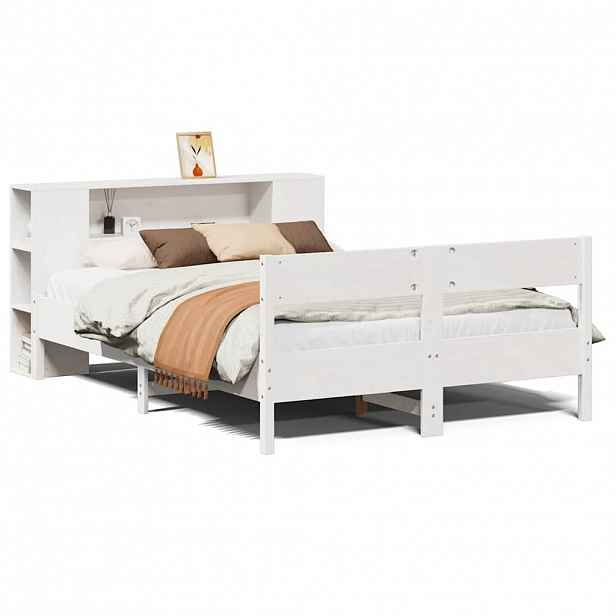 vidaXL Postel s knihovnou bez matrace bílá 150x200 cm masivní borovice