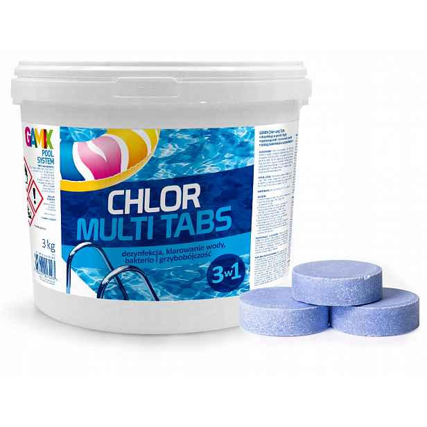 Chlorové multifunkční tablety Bazén Jacuzzi Modrá voda Gamix 200 g 3 kg