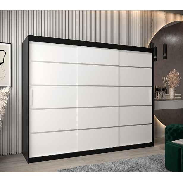 Šatní skříň Abi V1 Barva korpusu: Černá, Rozměry: 250 cm, Dveře: Bílá