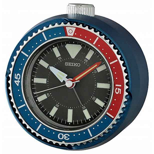 Střední Kulatý Modrý Budík Seiko QHE207L Alarm Tichý Mechanismus 9,7 cm