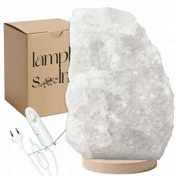 Solná lampa bílá Kłodawska z Polska 5-7 Kg Jonizator buková podstava