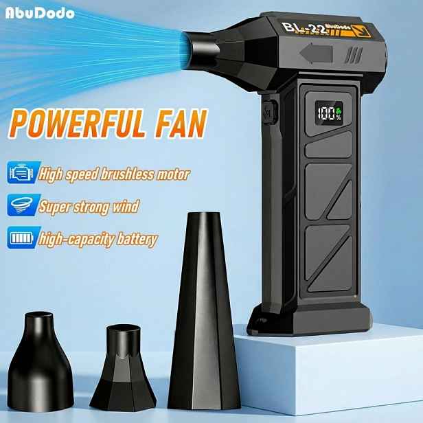 TEMU Nový výkonný turbo ventilátor, přenosná sněhová fréza, vestavěná vysoce výkonná baterie 6000mAh, 9000000 RPM, 5 rychlostních stupňů, 3 ks trysek