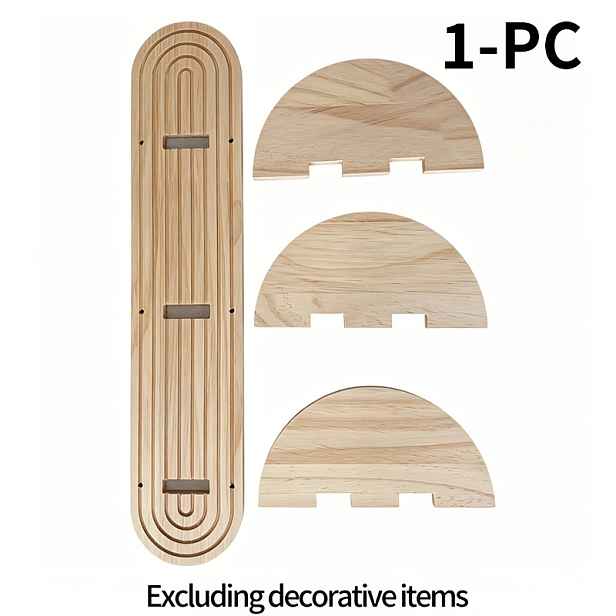 TEMU 3patrová nástěnná police v bohémském stylu ve tvaru oblouku, dřevěný plovoucí design, ideální pro dekoraci obývacích pokojů, ložnic a koupelen.