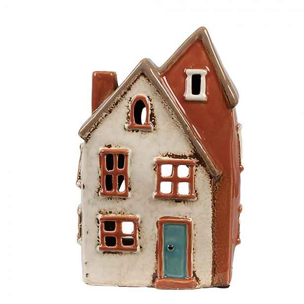 Béžovo-hnědý keramický svícen na čajovou svíčku domek Amster Village - 13*8*20 cm Clayre & Eef