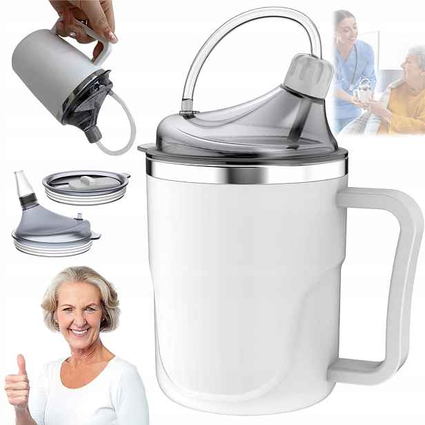 Hrnek S Náustkem A Hubičkou Pro Seniory 400 ML S 2 Víčky 2 Brčkami