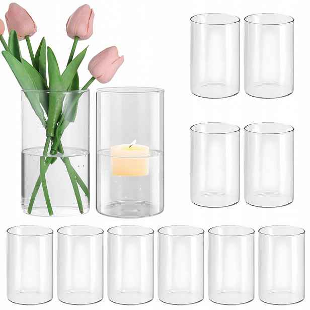 12 Skleněná Váza Cylinder Svícen Tuba Lampion 15 CM Dekorace Svatba Svatební Hostina