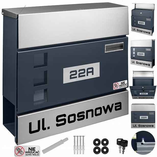 Poštovní Schránka S Adresou A Nápisem Antracitová Poštovní Velká na A4 RAL7016
