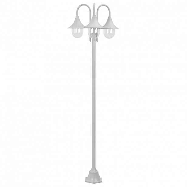vidaXL Zahradní sloupová lampa 3 ramena E27 220 cm hliník bílá