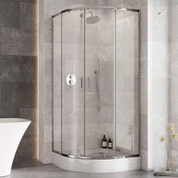 BESCO Set čtvrtkruhový kout ZARYA CHROM + vanička ALEX — Barva rámu - Chrom/Leštěný hliník (ALU), Rozměr A - 80, Rozměr B - 80, Výplň - Čiré bezpečnostní sklo - 5 mm