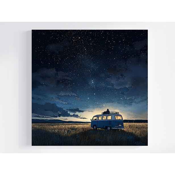 Obraz Na Plátně Canvas Grafika Noc Nebe Hvězdy Auto Van 50x50