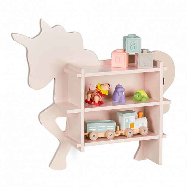 Relaxdays REGÁL Růžový jednorožec MDF na zeď 55x66x13 cm