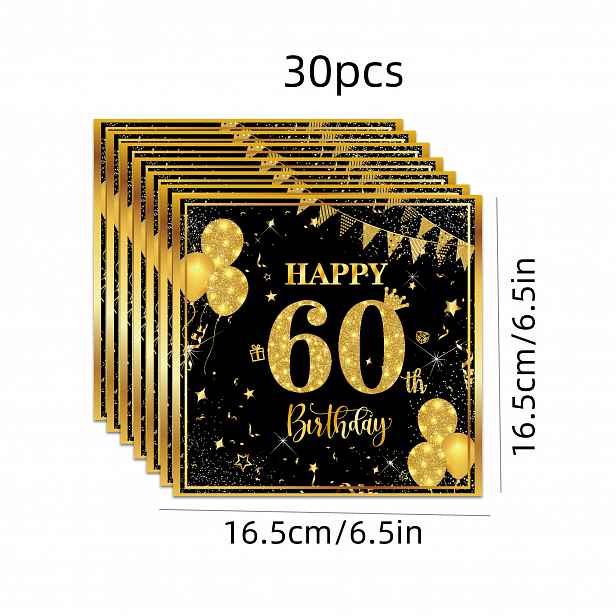 TEMU 30 ks dekorací na 60. narozeniny, vhodné pro muže i ženy, na oslavu 60. narozenin. Černé zlaté retro dekorace na 60. narozeniny s z roku 1965.