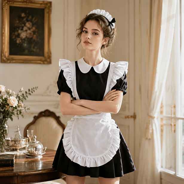 TEMU Bílá volánková zástěra pro služky s nastavitelnými popruhy, roztomilá japonská cosplay zástěra pro ženy, do kavárny, na párty, anime kostým