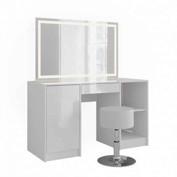 Vicco TOALETNÍ STOLEK Sherry Bílá/bílý vysoký lesk 128.2 cm s LED zrcadlem a taburetem