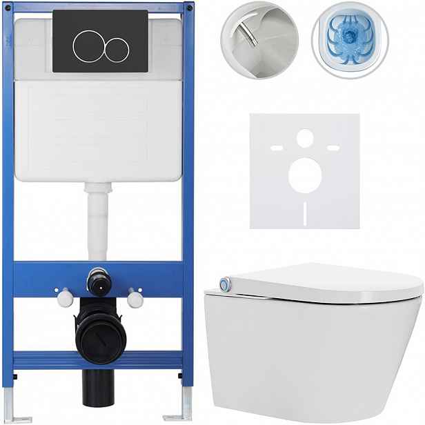Kompletní WC set Profi/Cronus Standard - bílá lesklá - WC tlačítko Duo/Černá matná - předstěnová instalace - 59,3x38,4 cm