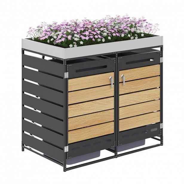 FLIEKS BOX NA ODPADKOVÉ NÁDOBY, střecha pro rostliny, dřevo