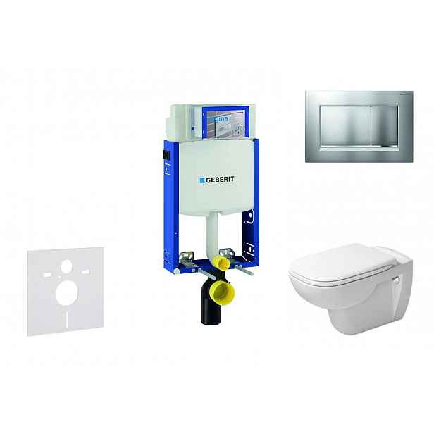 Geberit Kombifix - Modul pro závěsné WC s tlačítkem Sigma20, matný chrom/chrom + Duravit D-Code - WC a sedátko, Rimless, SoftClose 110.302.00.5 NH7