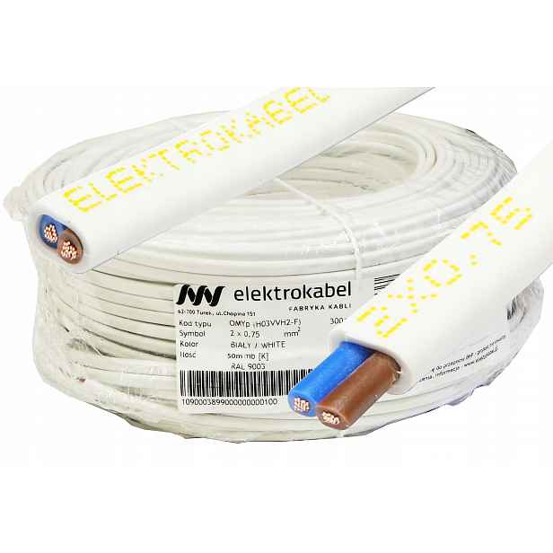 Kabel OMYp 2x0,75 300/300V měděný kabel Cu 50 m plochý