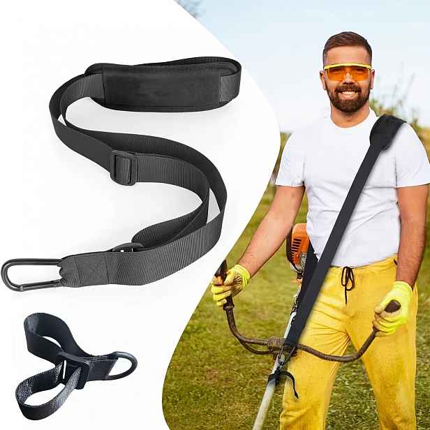 TEMU Nastavitelný popruh na ramena pro sekačku a vyžínač – Pohodlný ergonomický design, odolný černý popruh, snižuje únavu při práci s zahradními