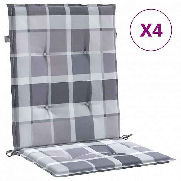 vidaXL Podušky na židli nízké opěradlo 4 ks šedé kárované 100x50x3 cm