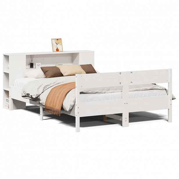 vidaXL Postel s knihovnou bez matrace bílá 135x190 cm masivní borovice