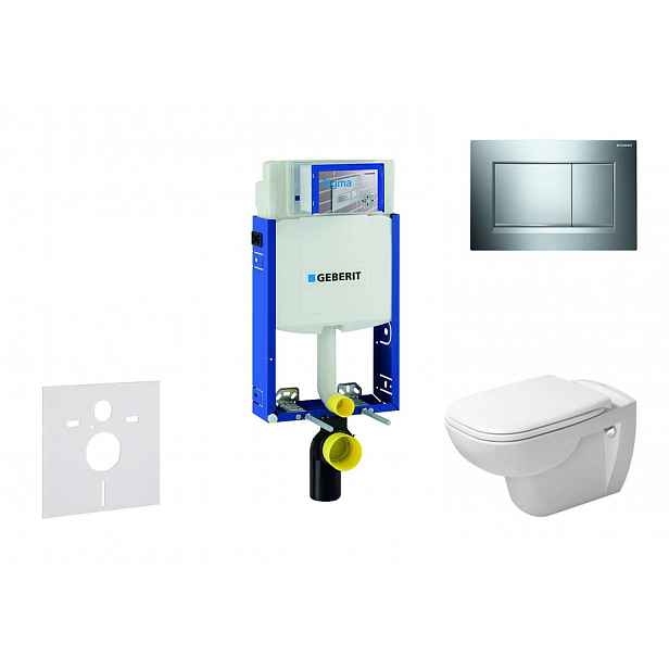 Geberit Kombifix - Modul pro závěsné WC s tlačítkem Sigma20, lesklý chrom/chrom mat + Duravit D-Code - WC a sedátko, Rimless, SoftClose 110.302.00.5 N