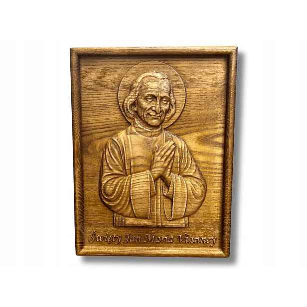 Svatý Jan Maria Vianney 30 cm reliéf dřevěná dárek patrona