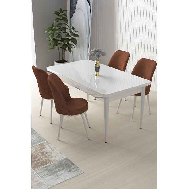 Dining Table & Chairs Set (5 Pieces) Nil - White, Tile Red