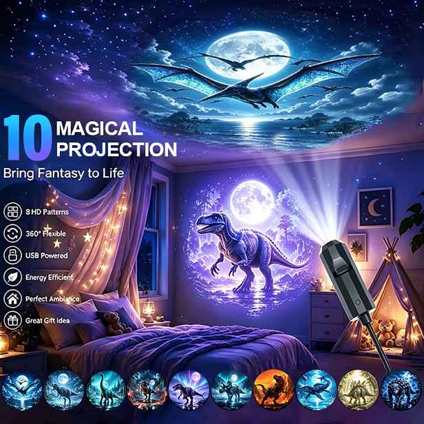 TEMU 10/6 ks Vyměnitelné stínidla lamp a projekčních světel, projekční lampy s dinosaury z jurské éry, Rex, , Pterodactyl atd., LED ambientní noční