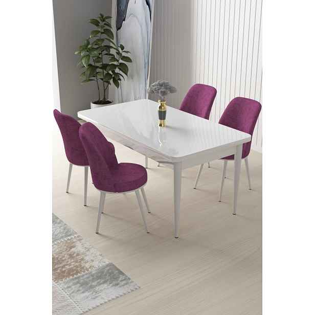 Dining Table & Chairs Set (5 Pieces) Nil - White, Purple