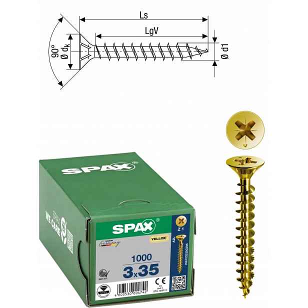 Univerzální šroub na dřevo (zlatý) Spax 3 x 35 mm Yello-x 1000 ks