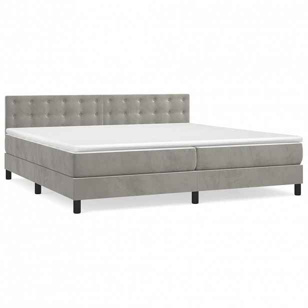 vidaXL Box spring postel s matrací světle šedá 200x200 cm samet