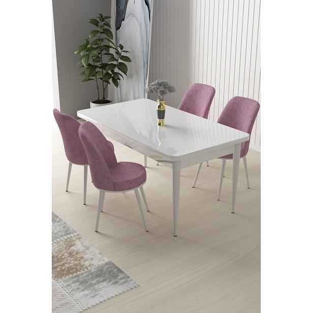 Dining Table & Chairs Set (5 Pieces) Nil - White, Pink