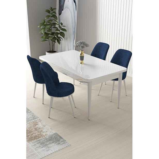 Dining Table & Chairs Set (5 Pieces) Nil - White, Navy Blue