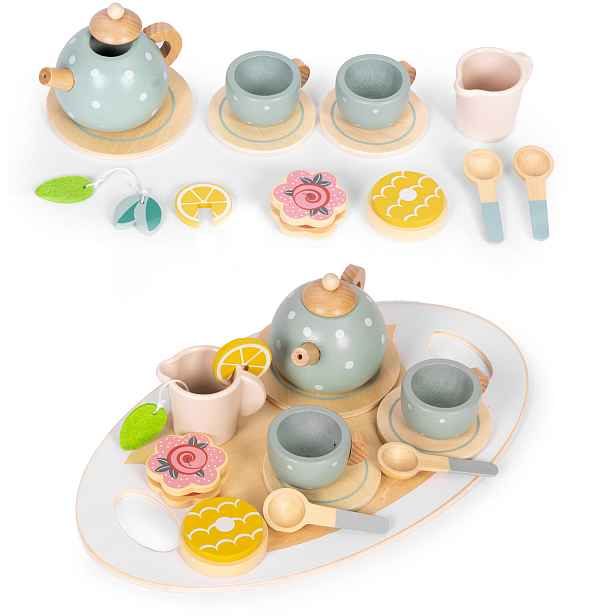 ECOTOYS Dřevěná čajová souprava pro děti TEATIME vícebarevná