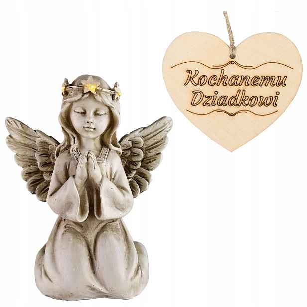 Hřbitovní Svíčka Anděl strážný klečící svítící koruna do zahrady na hrob Dědečka 18 CM