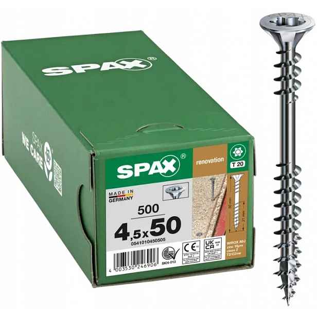 Šroub Na Podlahy 500 Ks Zinek Bílý 4.5*50 MM Spax