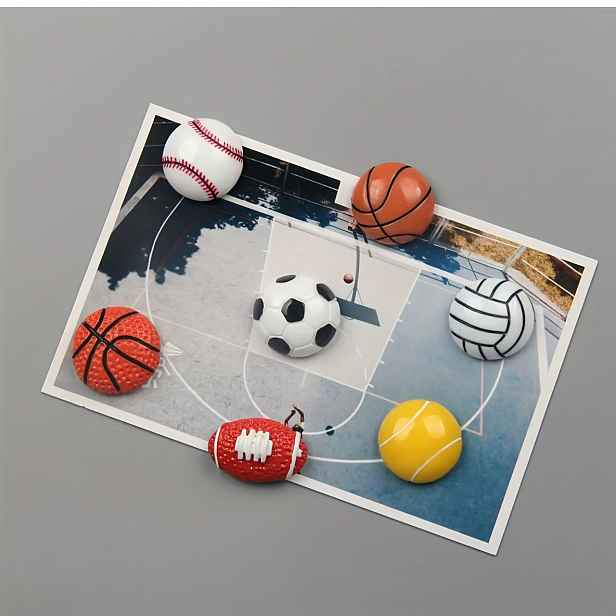 TEMU Sada 7 kreativních magnetů na lednici s kreslených sportovních míčů, včetně basketbalu, fotbalu, tenisu a samolepek na tabuli pro dekoraci