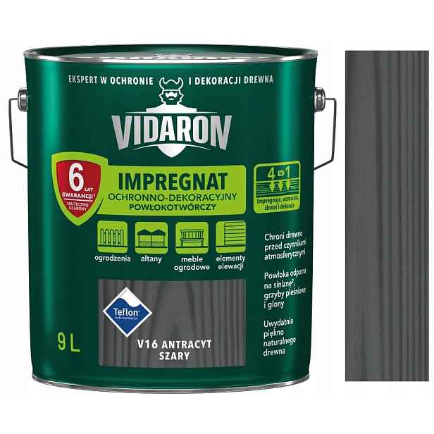 Vidaron Impregnace Dřeva 9L Antracit Šedá V16