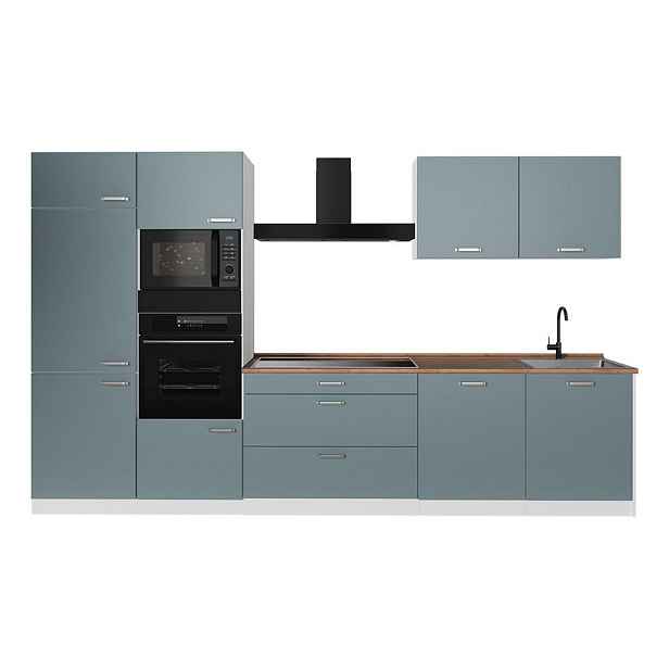 Vicco KUCHYŇSKÝ KOUT R-Line, Modrošedá/Bílá, 340 cm pracovná doska Dub Goldkraft