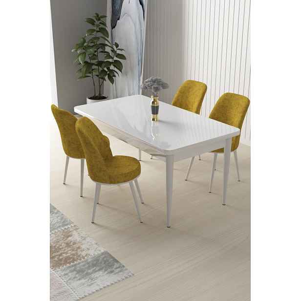 Dining Table & Chairs Set (5 Pieces) Nil - White, Mustard