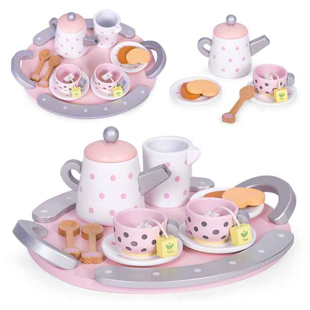 ECOTOYS Dřevěná čajová souprava TEACUTIE růžová/fialová
