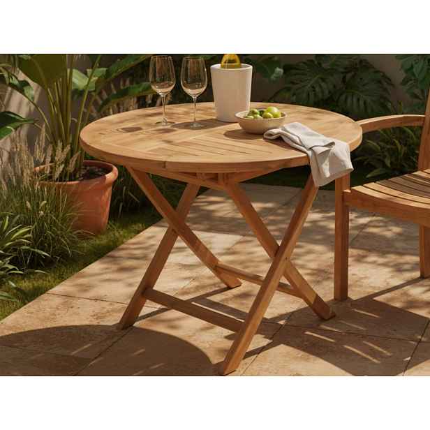 Kulatý zahradní stůl Dumai, 90 cm, teak