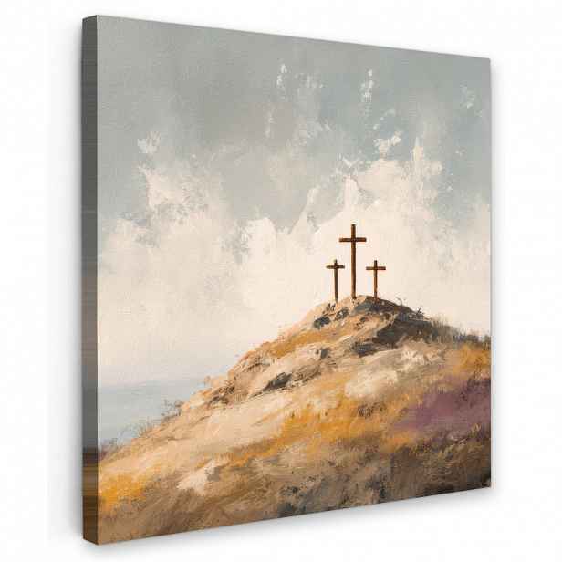 MuchoWow OBRAZ NA PLÁTNĚ Hills - Abstrakt - Křesťanství - Cross 20x20 cm