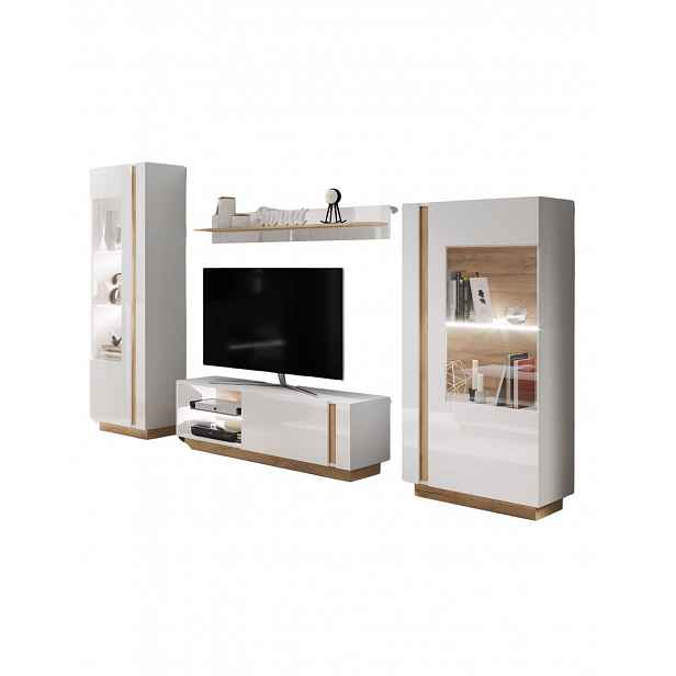Obývací stěna TV/RTV Arco B+C+G+J – bílý lesk