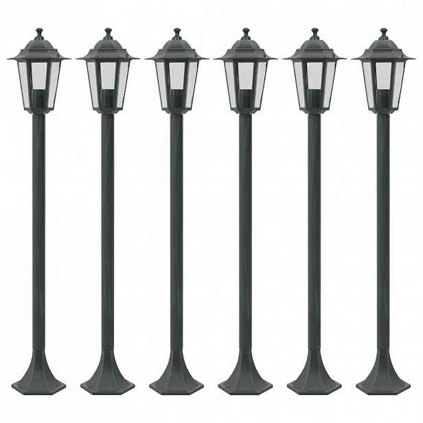 vidaXL Zahradní sloupové lampy 6 ks E27 110 cm hliníkové tmavě zelené