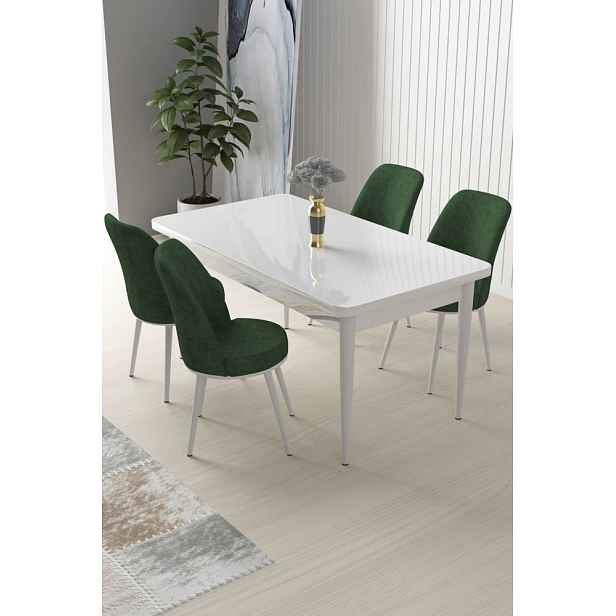 Dining Table & Chairs Set (5 Pieces) Nil - White, Khaki
