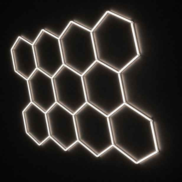Stropní Svítidlo Led garážový 229x315 cm Hexagon 11 bílý 4000K 322W výkonný