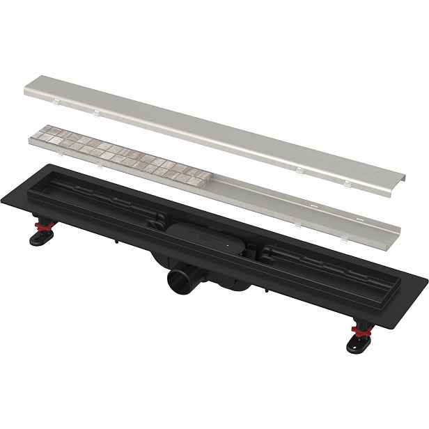 Žlab sprchový plastový Alca APZ19BLACK-650-N-B SIMPLE včetně oboustranného roštu NICKEL-kartáčovaný mat