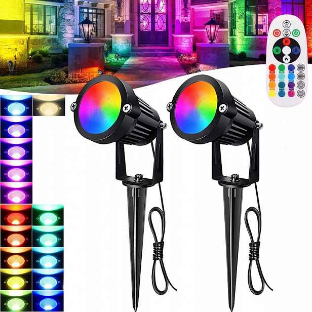 2x Rgb Led zahradní reflektor s dálkovým ovládáním IP65, regulace úhlu svícení